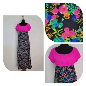 Vintage 1960's Psychedelic Neon Flower Maxi Dress.  - Picture 1 of 10