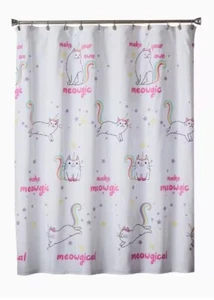 Meowgic 70 x 72 Cartoon Einhorn Katze Stoff Duschvorhang Samstag Ritter LTD  - Bild 1 von 5