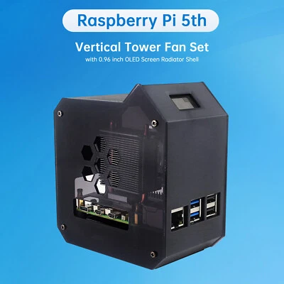 Raspberry Pi 5th Vertical Tower Fan Set 0.96 inch OLED Screen Radiator Shell S5 - Image 1 of 4