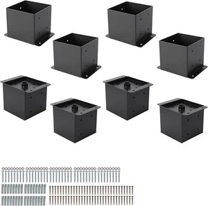 8PCs 6"x6" Post Base for Deck Steel Deck Post Bracket & Hardware Kit for Fence - Picture 1 of 13