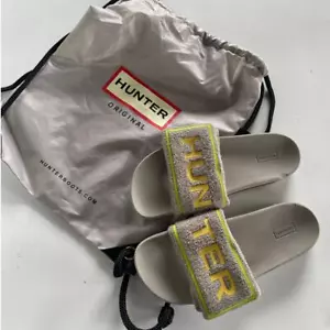 Hunter Slides Womens 10 Grey Terry Cloth Original Logo Dagger Open Toe Slip On - Picture 1 of 14