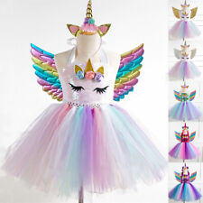 Unicorn Sequin Kids Girls Fancy Dress Party Birthday Tutu Costume Headband+Wings