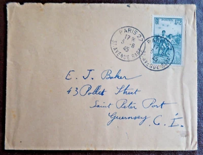 France commercial cover to Guernsey august 1945 - Image 1 of 2