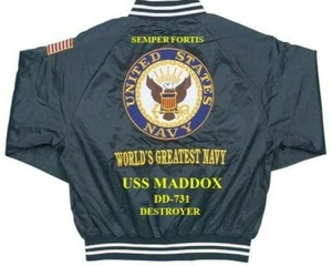 USS MADDOX DD-731 DESTROYER NAVY EMBROIDERED SATIN JACKET(BACK ONLY) - Picture 1 of 8
