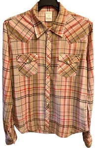 True Religion Shirt Mens Brown Plaid Western Pearl Snap Yoke Size L - Picture 1 of 9