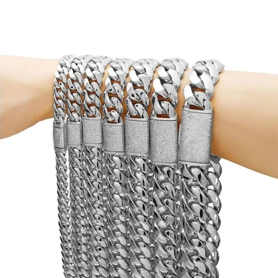 10-22mm Stainless Steel  Miami Hip Hop Cuban Chain Necklaces or Bracelets - Image 1 of 4