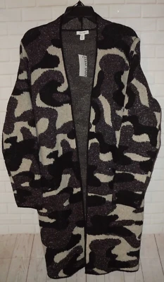 Suéter Nine West para mujer talla XL bolsillos delanteros abiertos hasta la rodilla negro beige plateado Foto 1 de 4