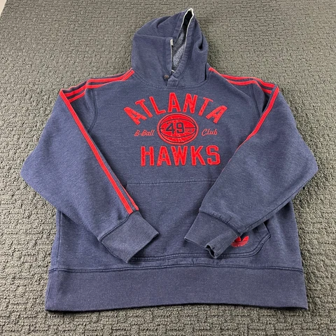 Atlanta Hawks Adidas Hoodie Mens L Blue Red Pullover Sweatshirt Embroidered NBA Cover