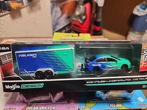 Maisto Design Tow & Go 2008 Mitsubishi Lancer Evolution / Falken Car Trailer - Picture 1 of 1
