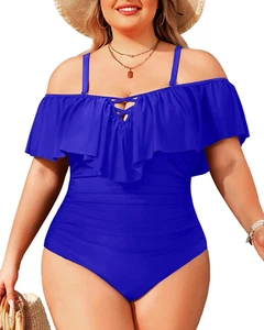 Daci Women plus Size One Piece Swimsuits Tummy Control Ruffle off Shoulder Bathi - Picture 1 of 12