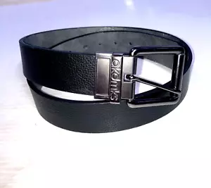 Akademiks Black Leather Belt Mens Sz 34 Silver Buckle - Picture 1 of 6