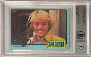John Schneider signed 1980 Dukes of Hazzard Trading Card #21 w/ Bo- BAS Auto 10