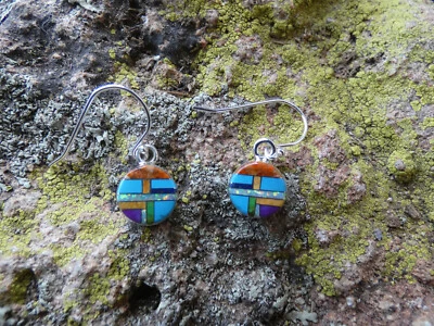 Cute Circle Dangle Sterling Silver 925 Multi Gemstone Colorful Earrings NEW D87 - Image 1 of 4