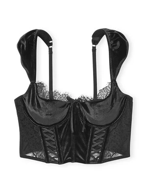 Victoria's Secret Lace & Velvet Cap-Sleeve Corset Top Color Black X-Small NWT - Image 1 of 3