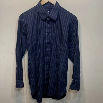 Camisa con botones IKE BEHAR talla 16 negra a rayas costuras para hombre’s L vestido informal A53 Foto 1 de 4