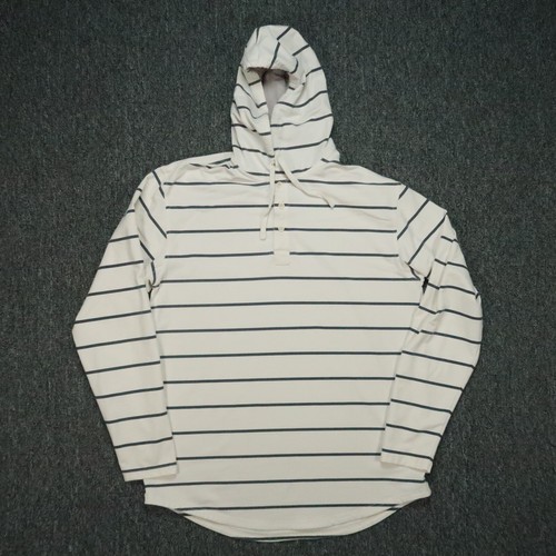 OFF WHITE BYLT Felpa con cappuccio uomo grande bianco sporco a righe taglio a goccia LS con cappuccio Henley Lux