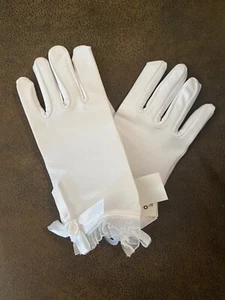 White Kids Communion Wedding Flower Girls Party stretch Lace Gloves Ruffled New - Picture 1 of 2