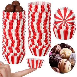 600 count Red White Stripe Mini Cupcake Liner Baking Cups Paper Small Candy C... - Picture 1 of 7