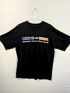 Vtg Beverly Hills Polo Club USA T-Shirt Mens Large Black Raised Letters Pullover - Picture 1 of 7