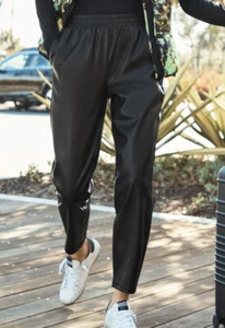 Fabletics Vegan Leather High Waist Pants Size XL 12-14 Black Tapered Leg $69.95 - Picture 1 of 9