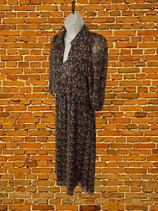 NEXT BLACK DRESS SIZE UK 8 WOMENS LONG SHEER SLEEVE DITSY FLORAL V NECK COLLAR - Picture 1 of 5