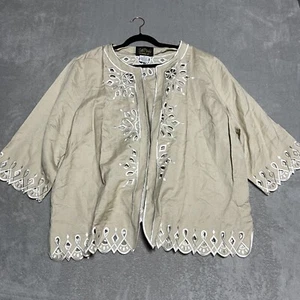 Bob Macke Blazer Womens 2X Beige Jcket Wearable Art Linen Blend Lightweight - Picture 1 of 8