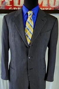 Armani Collezioni Italy Blazer 42L Black Micro Stripe Jacket Wool Blend 3 Button - Picture 1 of 16