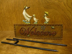 Transpac #D6084 Wood Look Ducks, WELCOME SIGN, NEW from Retail Store 6" + Stake - Picture 1 of 2