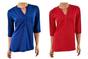 ottima maglia trendy top rosso blu donna ottimo look!  Tg 36-48 NUOVO - Foto 1 di 3