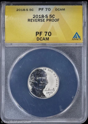 2018-S Reverse Proof Jefferson Nickel ANACS PR 70 DCAM - Image 1 of 3
