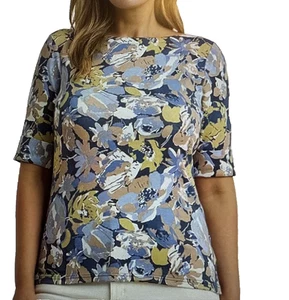 NWT Cotton Ralph Lauren Floral-Print Boatneck Top In Blue Multi Size XXL - Picture 1 of 8