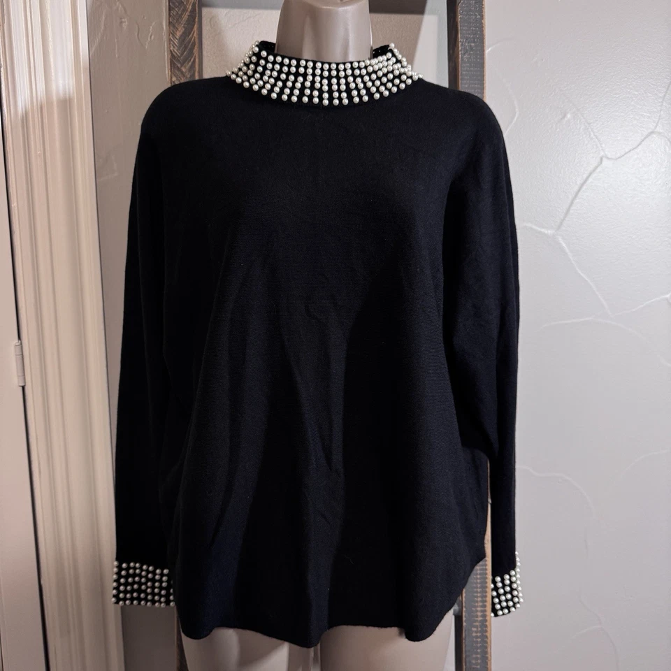 Suéter Top LIV Milano Negro Tachonado Cuello Perla Grande Glamour Elegante Fiesta Nuevo con Etiquetas Foto 1 de 4