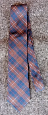 Галстук 70-х 80-х 90-х годов Y2K мужской Merona шелк коричневый синий клетку 3,25 шириной 59 длиной - Изображение 1 из 4