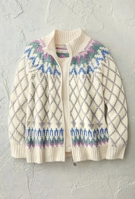 Coldwater Creek Nordic Mist Sweater Jacket color Soft White Multi - Image 1 of 4