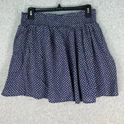Old Navy Skirt Blue White Print Medium Smocked Waist Lined Mini Casual Summer - Image 1 of 4