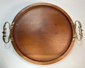 Vintage KROMEX Rosewood Round Bar / Serving Tray with Gold Metal Handles - Picture 1 of 8