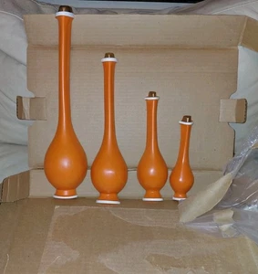 4 Vtg Mid Century Orange Genie Bottle Vase Wall Art Hanging Plaque MIOB - Picture 1 of 12