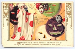 Cartolina Halloween Winsch Schmucker volti maschere strega bianca JOLs KB68 - Foto 1 di 2