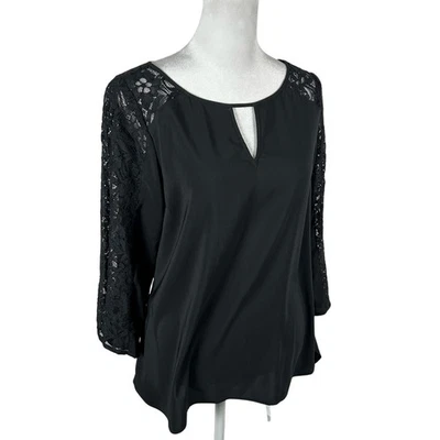 Top Express Negro Manga 3/4 Mangas Encaje Pequeño Elegante Carrera Fiesta Romántico Foto 1 de 4