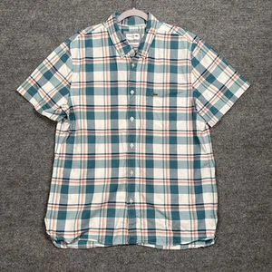 Lacoste Herren Hemd Größe XL Slim Fit Knopfleiste grün weiß kariert kurzarm - Bild 1 von 7