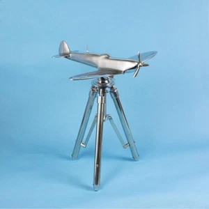 Spitfire Fighter WW2 Model Polished Aluminium Display Aircraft on Tripod Stand - Picture 1 of 8