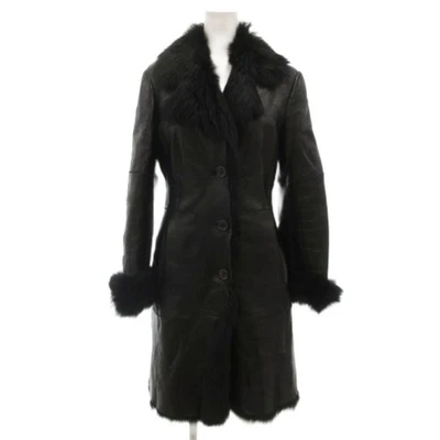 Hugo Boss Mouton Fur Leather Coat Long Sheepskin Sheep 38 Black gv Used 556294cb - Image 1 of 4