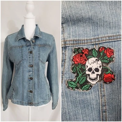 Chaqueta vaquera vintage Route 66 chaqueta abotonada con parche de calavera para mujer M usada en excelente estado Foto 1 de 4