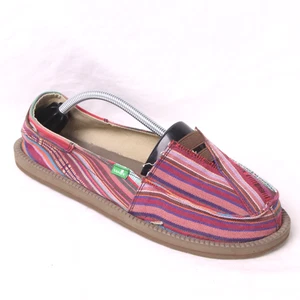 Sanuk Slip On Loafers Women’s 8US Flats Burgundy Stripe Logo Elastic Comfort - Picture 1 of 13