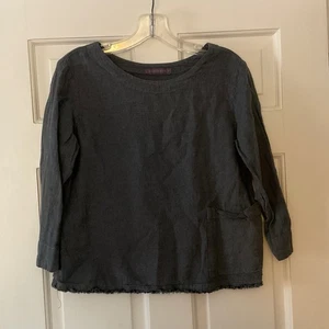 Locker geschnittenes Taschen 3/4 Arm Muschel Top Leinenmischung grau Taschen Fransen Lagenlook S - Bild 1 von 10