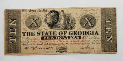1862 $10 The State of Georgia, Milledgeville, Stamped Obverse  No. 4578 - Image 1 of 4