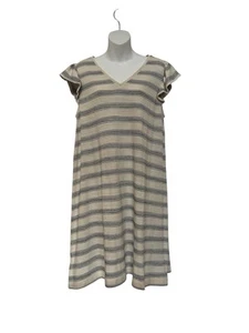 Ann Taylor LOFT cream blue stripe flutter sleeve Summer dress size Large NWT - Picture 1 of 9