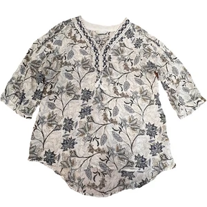 Blusa CJ Banks Boho Azul Marrón Floral Encaje Corbata Manga Mira Hada Fluida Talla X - Imagen 1 de 11
