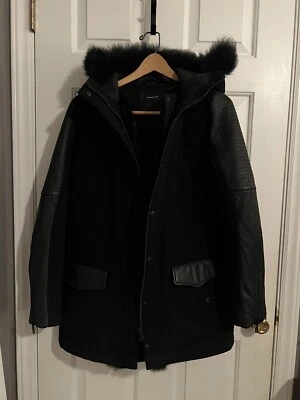 New Parka Coat Cashmere Fur Trim Fur Lined Hood Black Surface-To-Air Orig $900 - Image 1 of 4