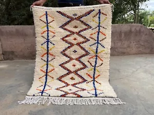 Moroccan rug Wool Rug 4 x 3 ft Handmade Moroccan Azilal Hand knotted Tribal rug - Picture 1 of 5